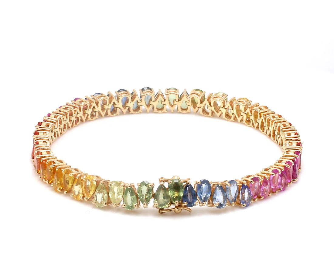 Rainbow Sapphire Pear Upside Down Tennis Bracelet