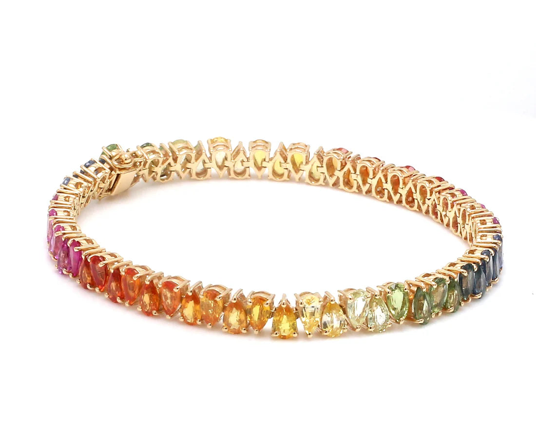 Rainbow Sapphire Pear Upside Down Tennis Bracelet