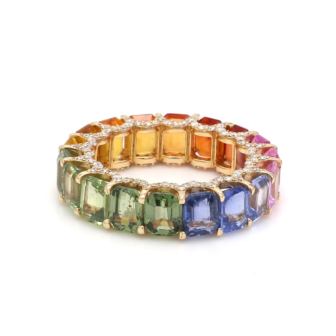 Rainbow Sapphire Emerald Cut Diamond Ring