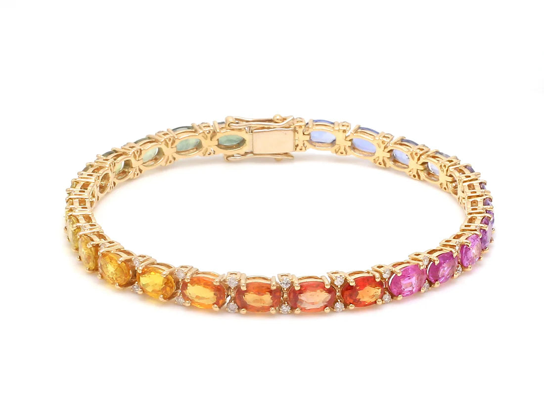 Rainbow Sapphire Oval Diamond Tennis Bracelet