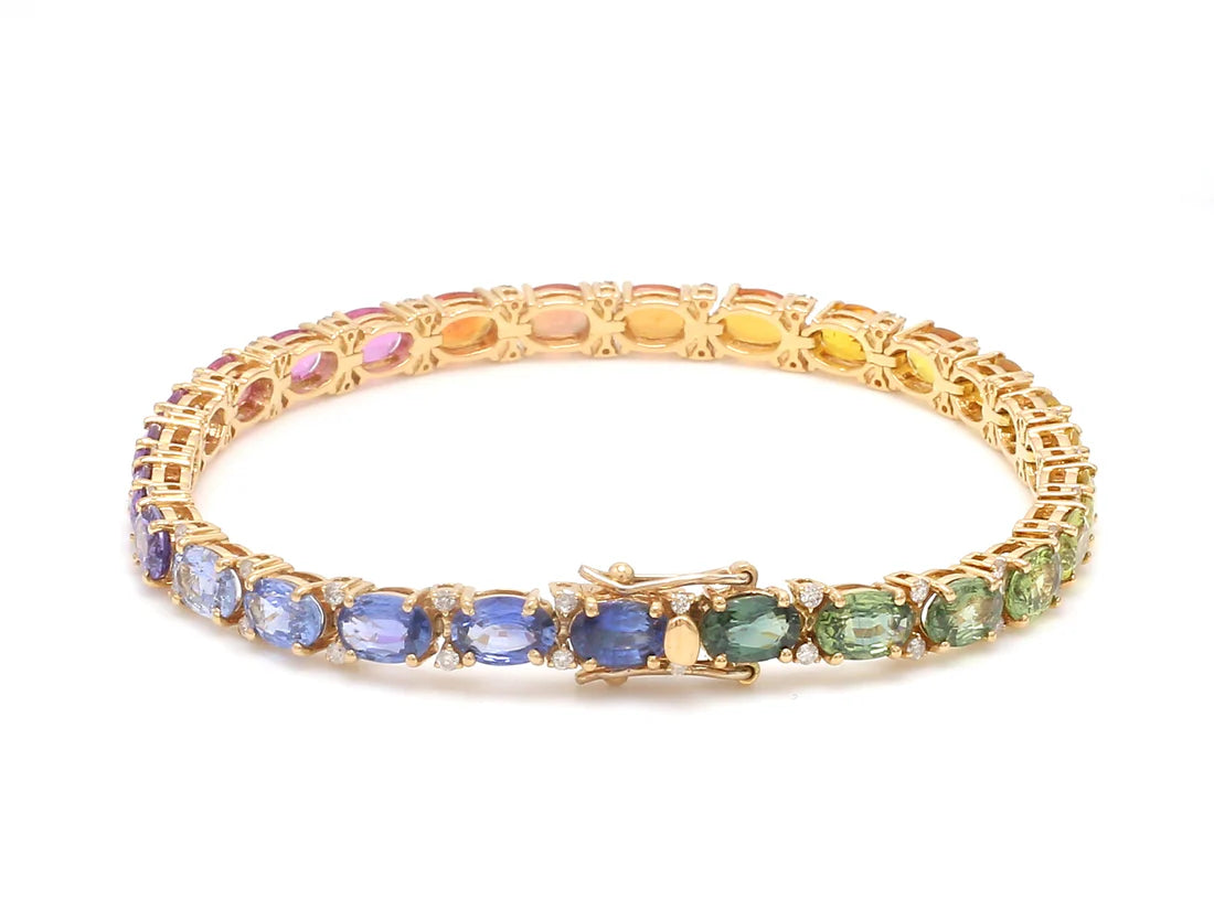 Rainbow Sapphire Oval Diamond Tennis Bracelet