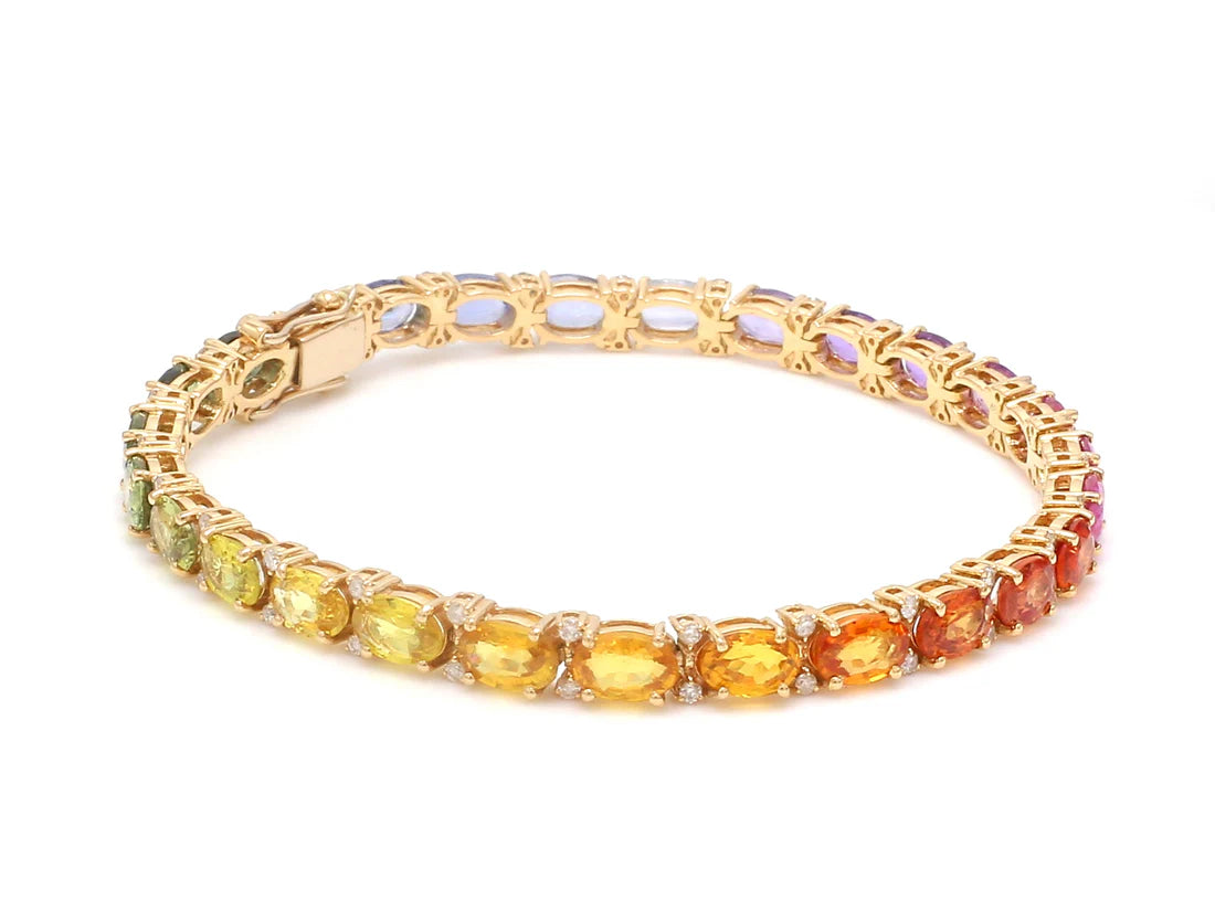 Rainbow Sapphire Oval Diamond Tennis Bracelet