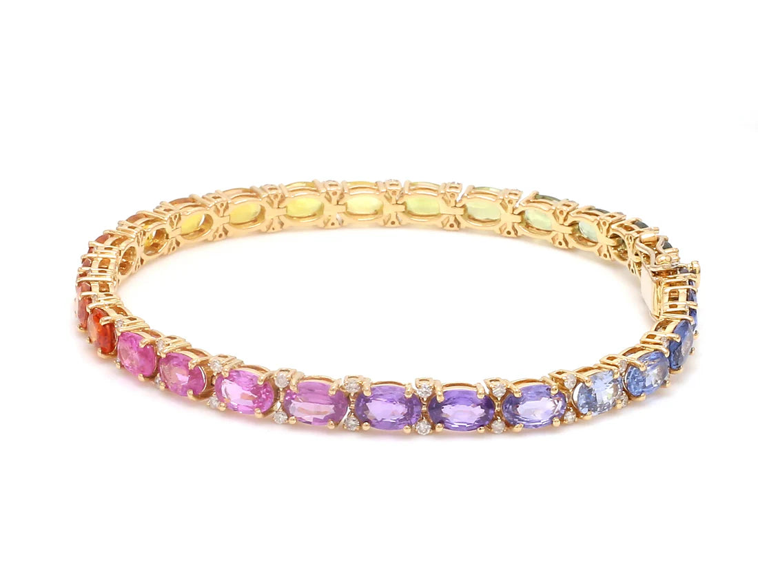 Rainbow Sapphire Oval Diamond Tennis Bracelet