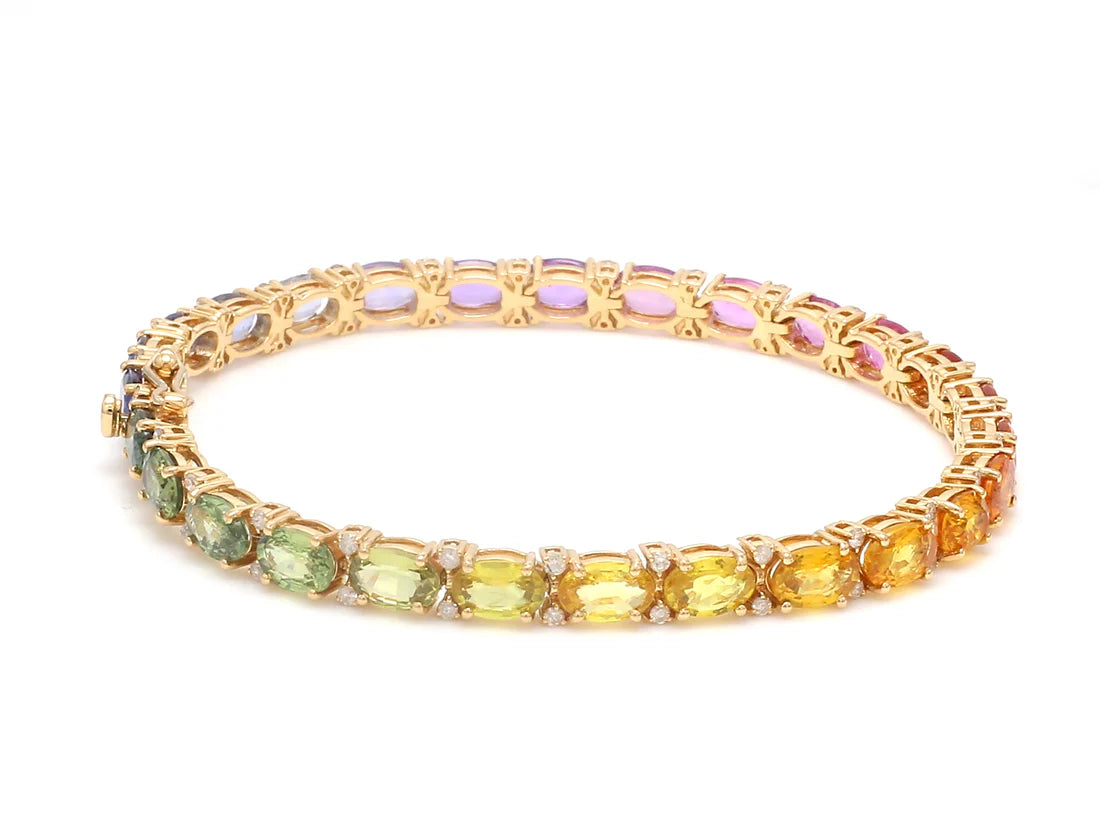 Rainbow Sapphire Oval Diamond Tennis Bracelet