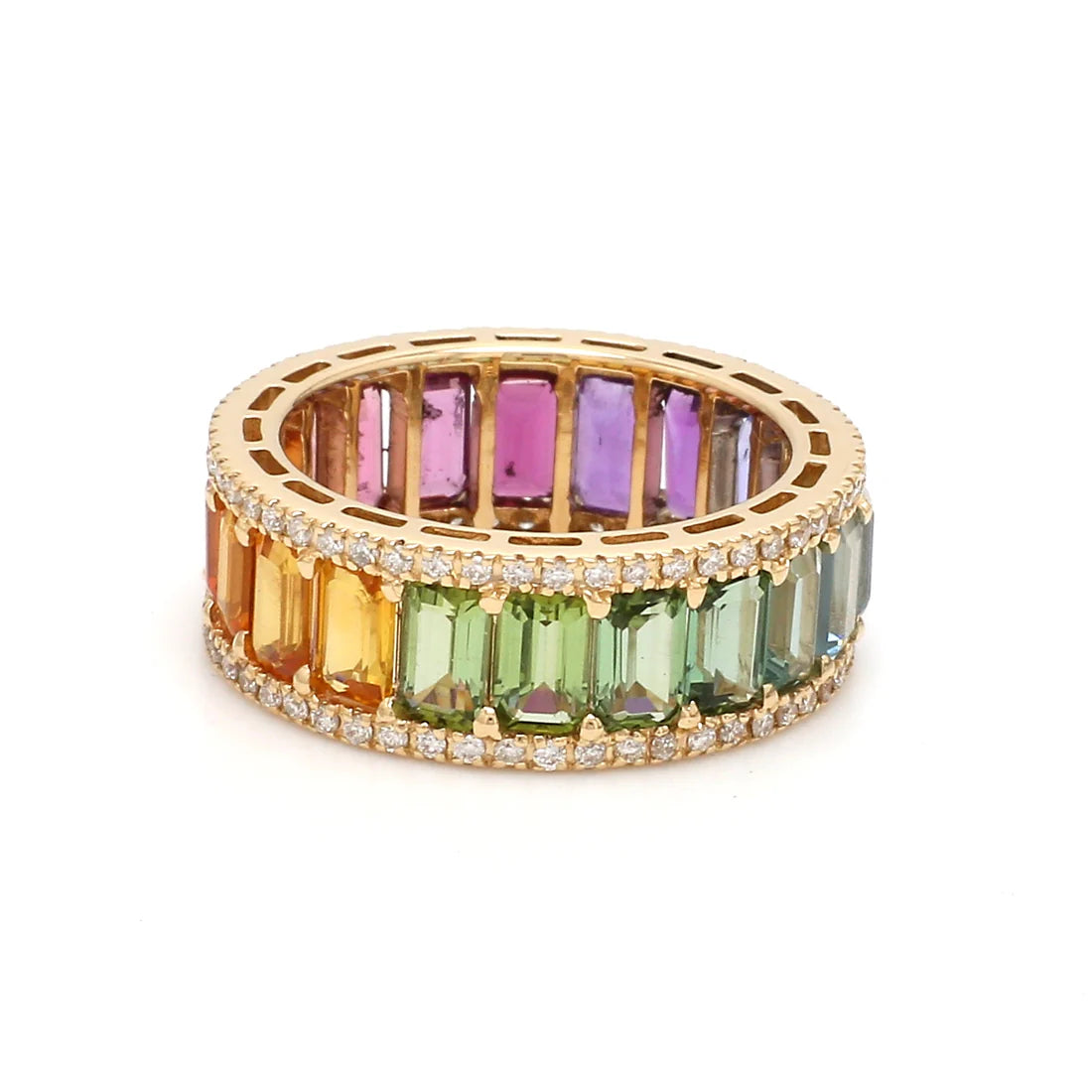 Rainbow Gemstone Octagon and Diamond Ring