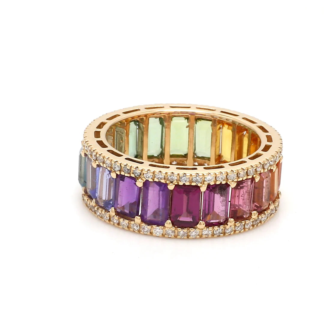 Rainbow Gemstone Octagon and Diamond Ring