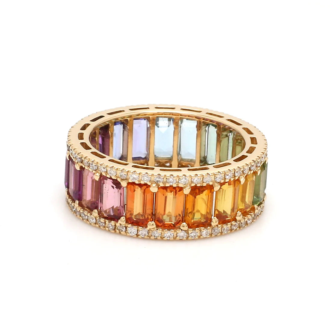 Rainbow Gemstone Octagon and Diamond Ring