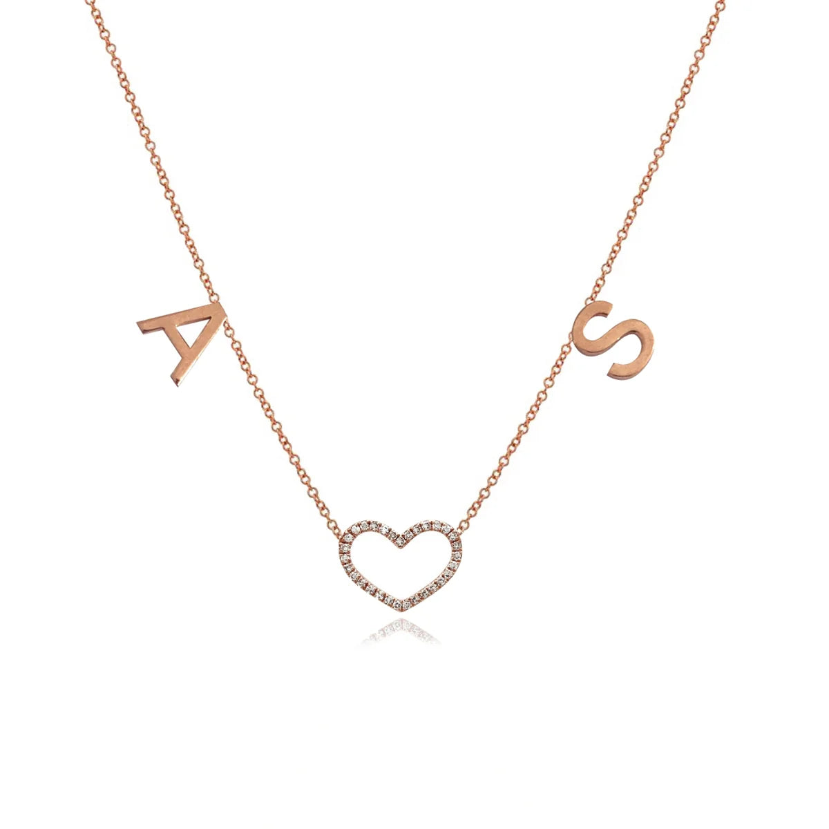 Gold Initials Cutout Pave Heart Necklace