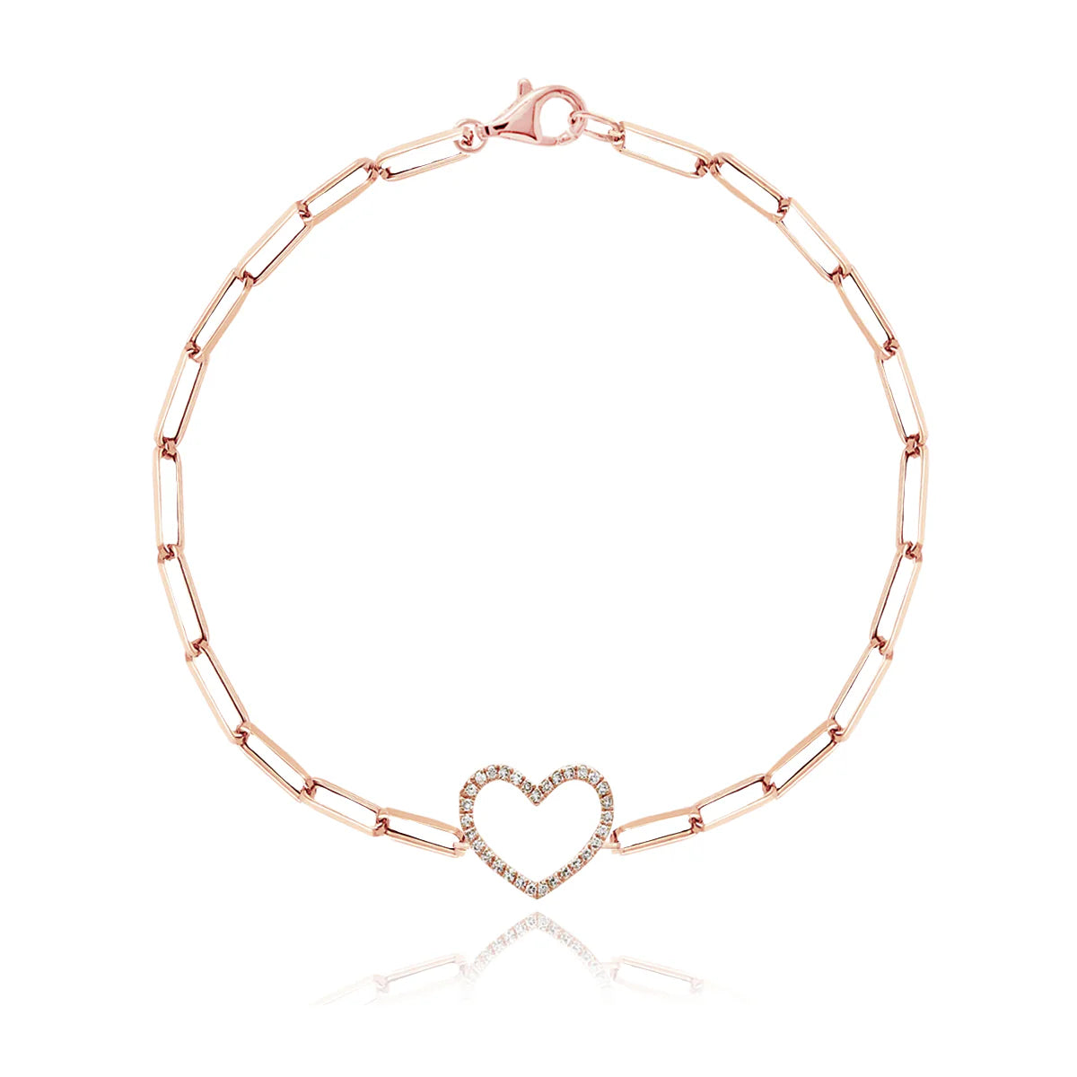 Cutout Pave Heart Paperclip Bracelet