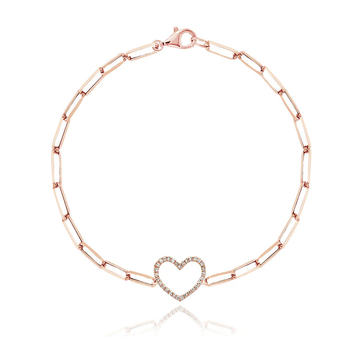Cutout Pave Heart Paperclip Bracelet