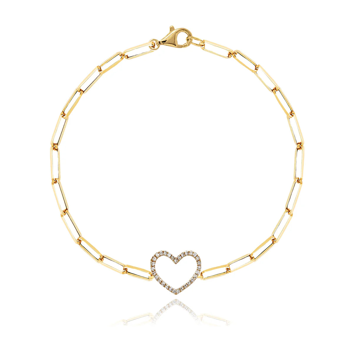 Cutout Pave Heart Paperclip Bracelet