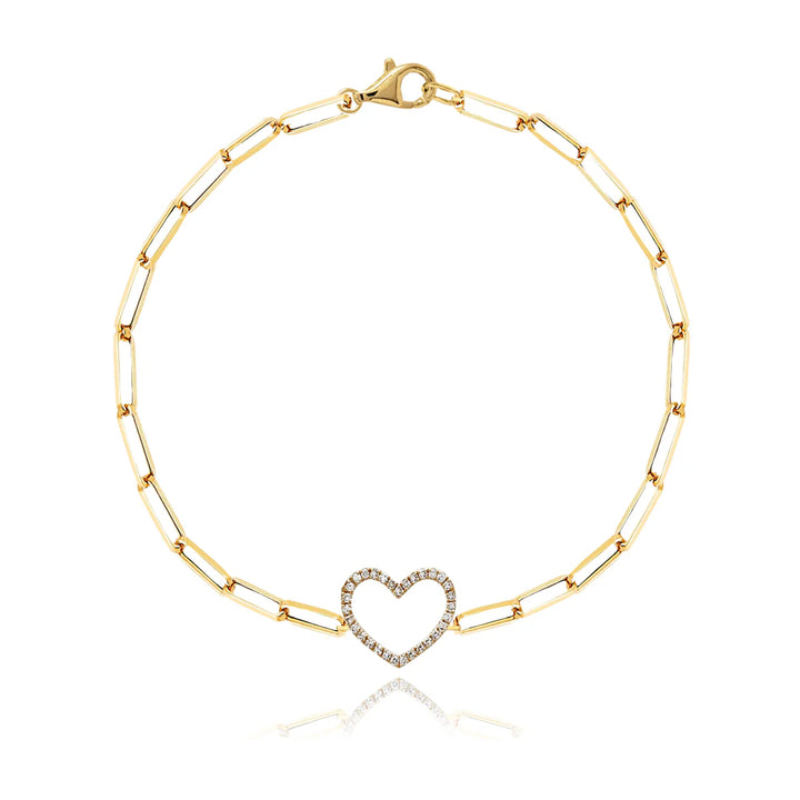 Cutout Pave Heart Paperclip Bracelet