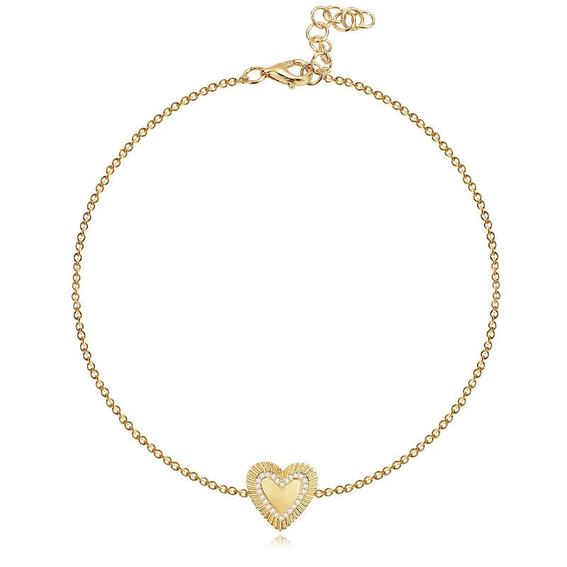 Fluted Outline Pave Heart Bracelet