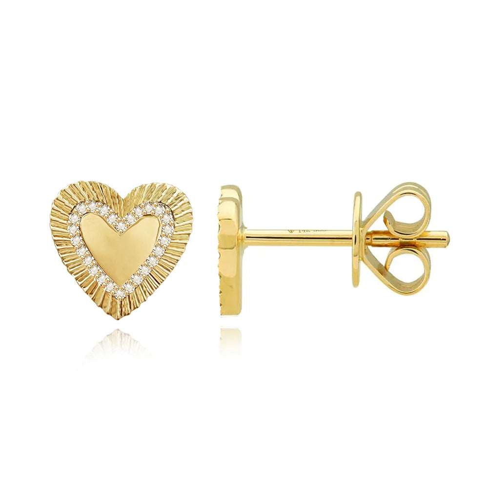 Fluted Pave Heart Earrings