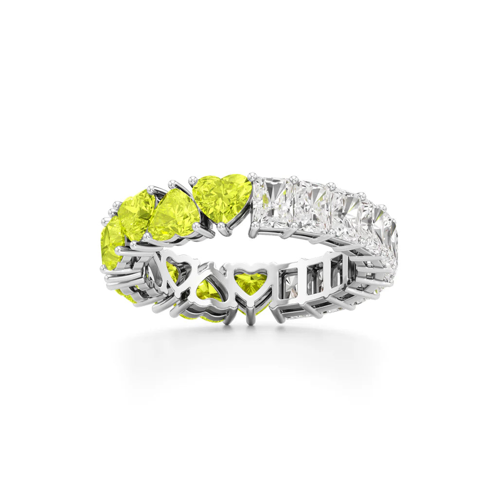Dual-Tone Heart & Radiant Cut Eternity Band