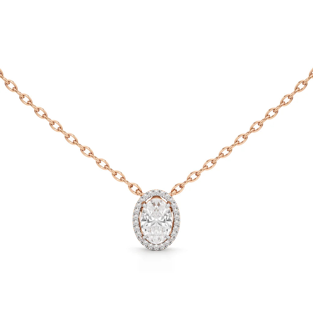 Oval Halo Diamond Pendant Necklace