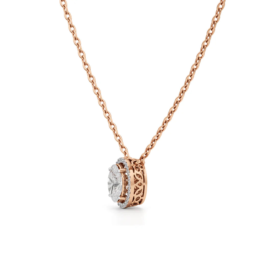 Oval Halo Diamond Pendant Necklace