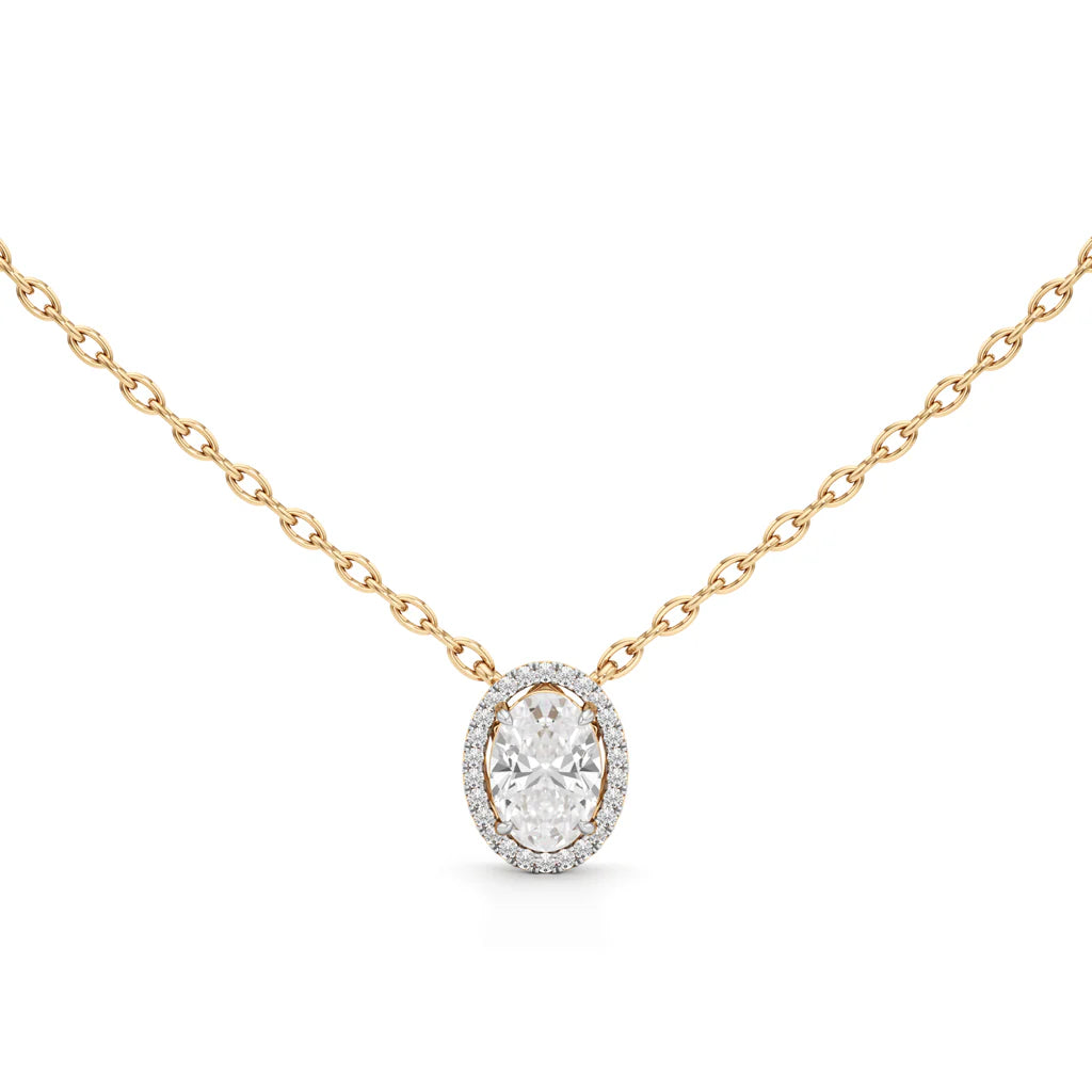 Oval Halo Diamond Pendant Necklace
