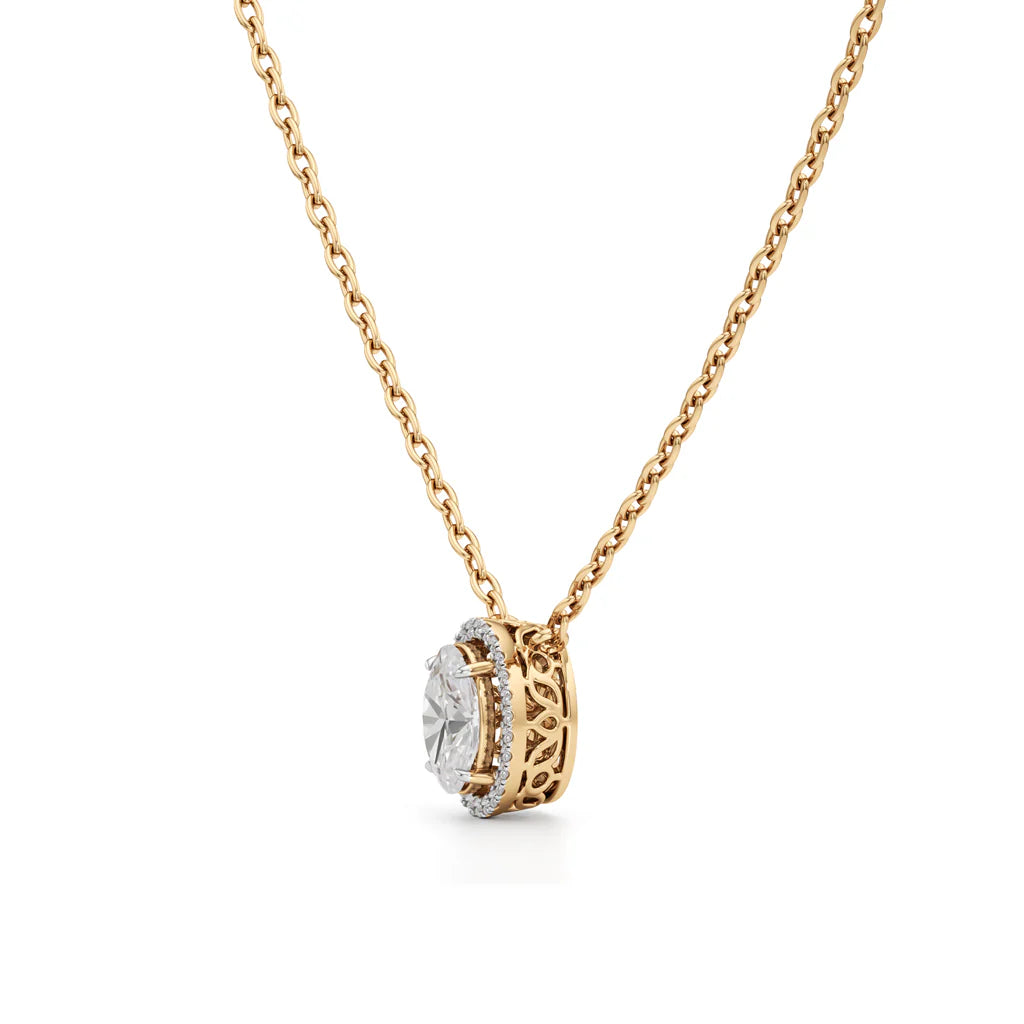 Oval Halo Diamond Pendant Necklace
