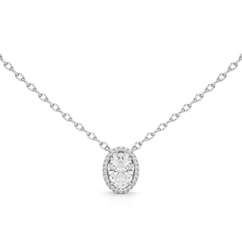 Oval Halo Diamond Pendant Necklace