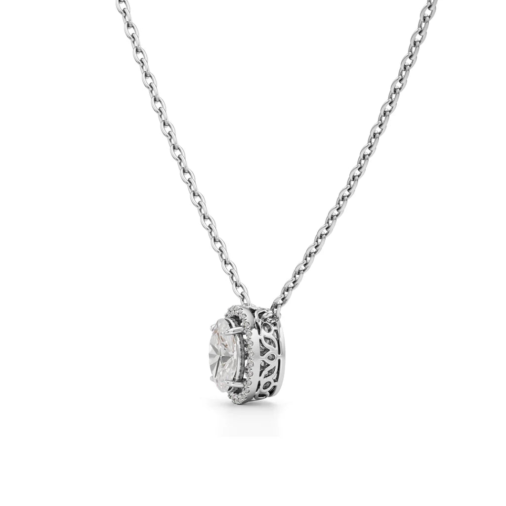Oval Halo Diamond Pendant Necklace
