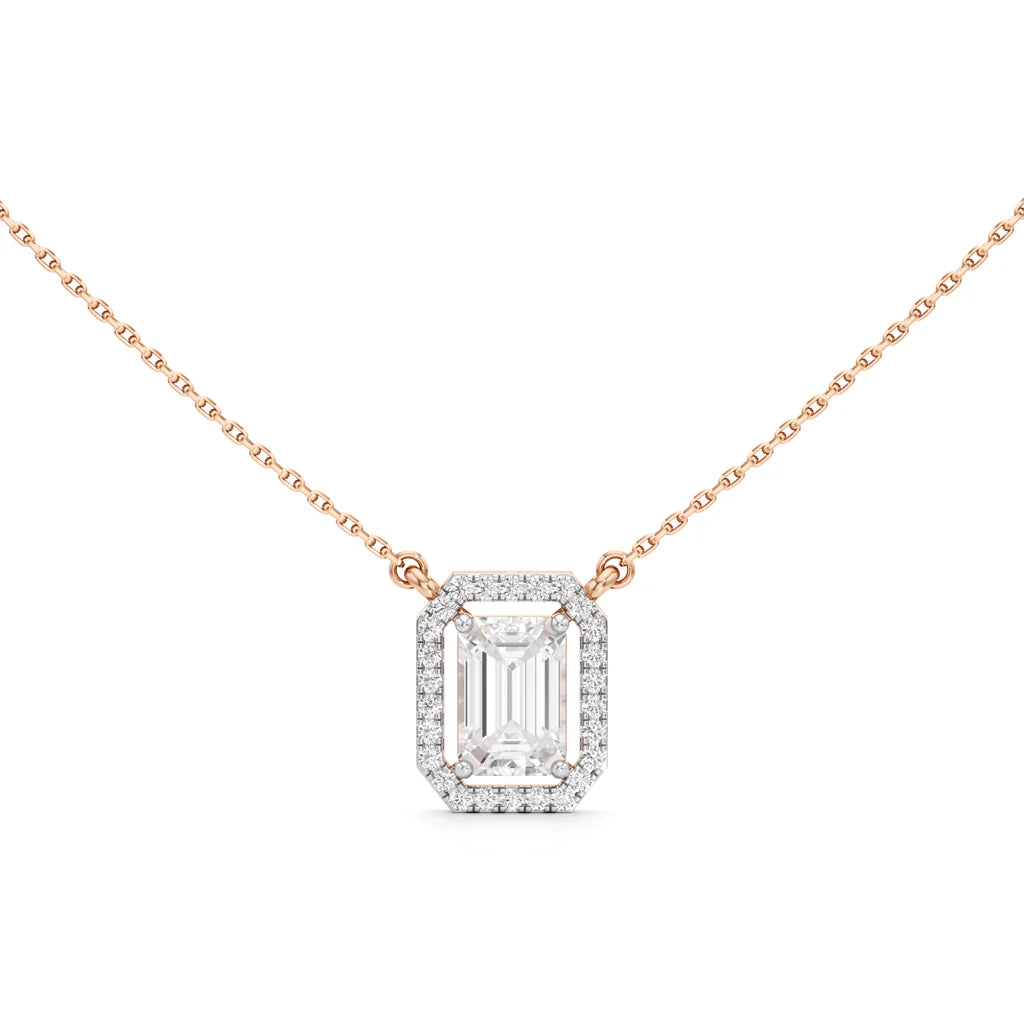 Emerald-Cut Halo Pendant Necklace
