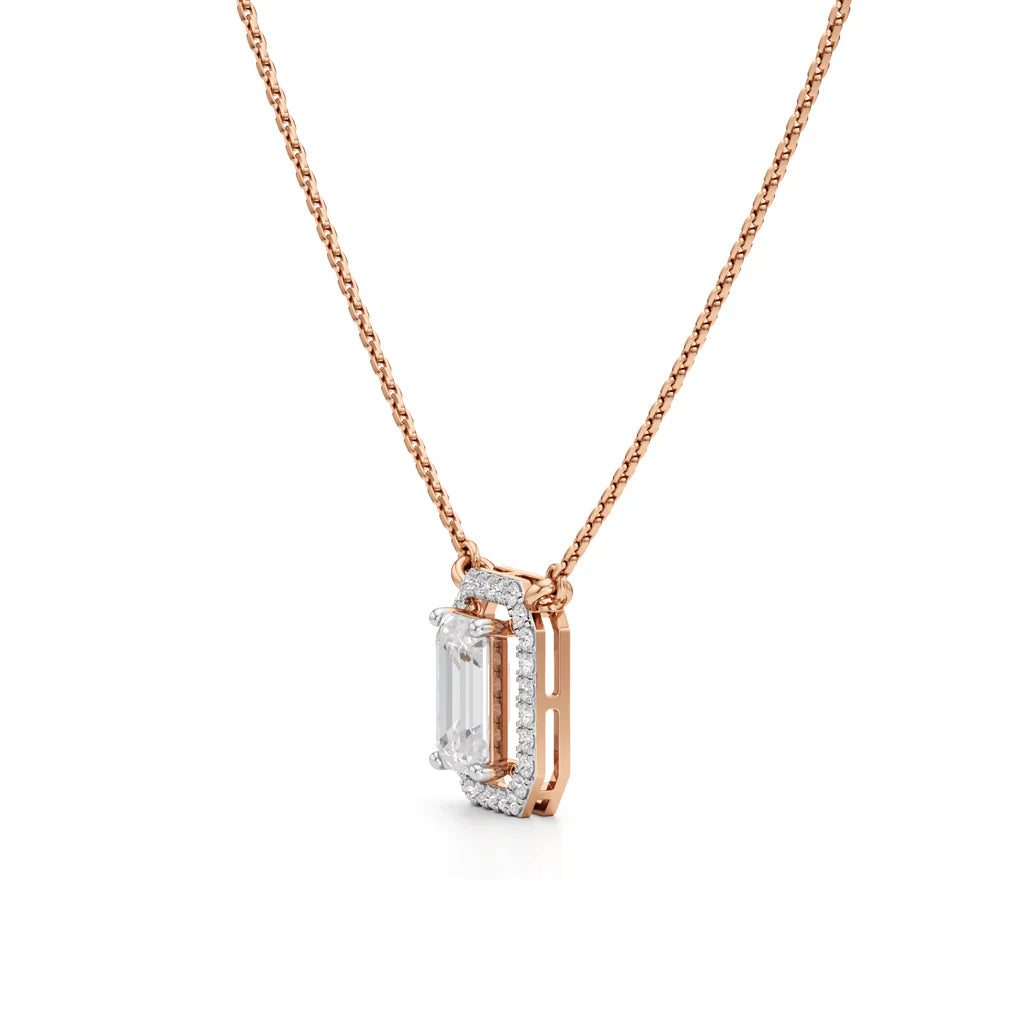 Emerald-Cut Halo Pendant Necklace
