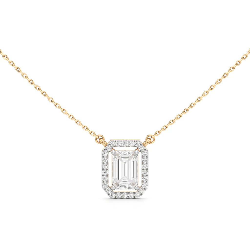 Emerald-Cut Halo Pendant Necklace