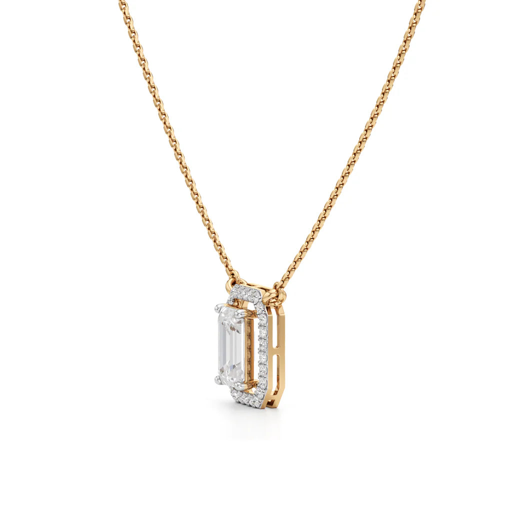 Emerald-Cut Halo Pendant Necklace