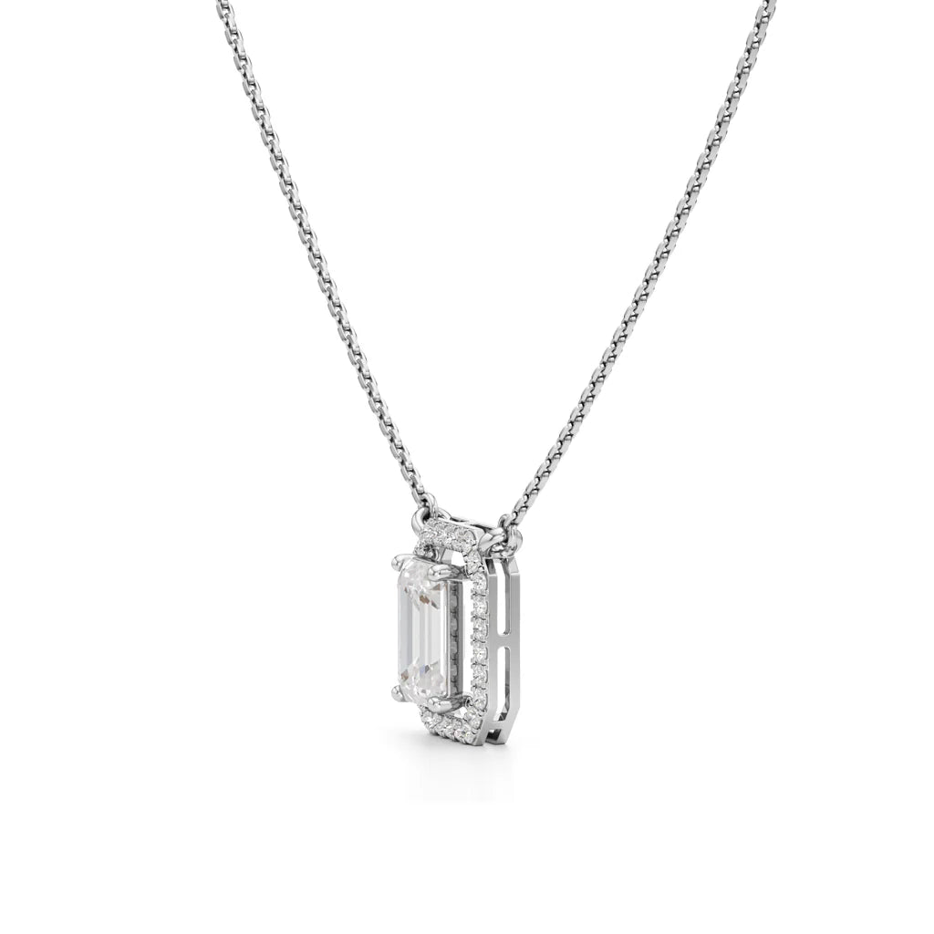 Emerald-Cut Halo Pendant Necklace