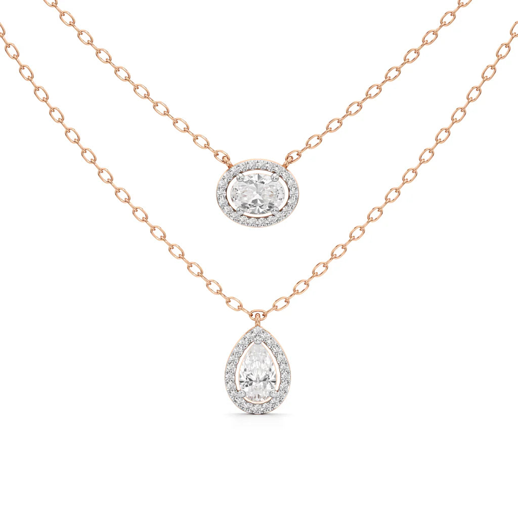 Dual Halo Diamond Necklace Set