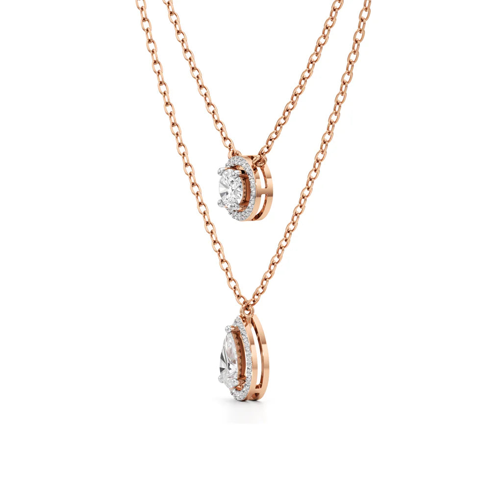 Dual Halo Diamond Necklace Set
