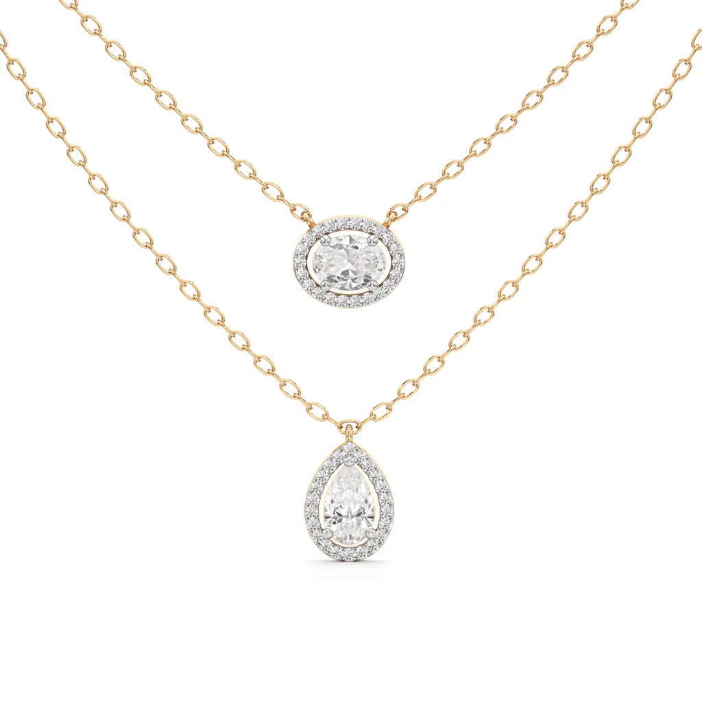 Dual Halo Diamond Necklace Set