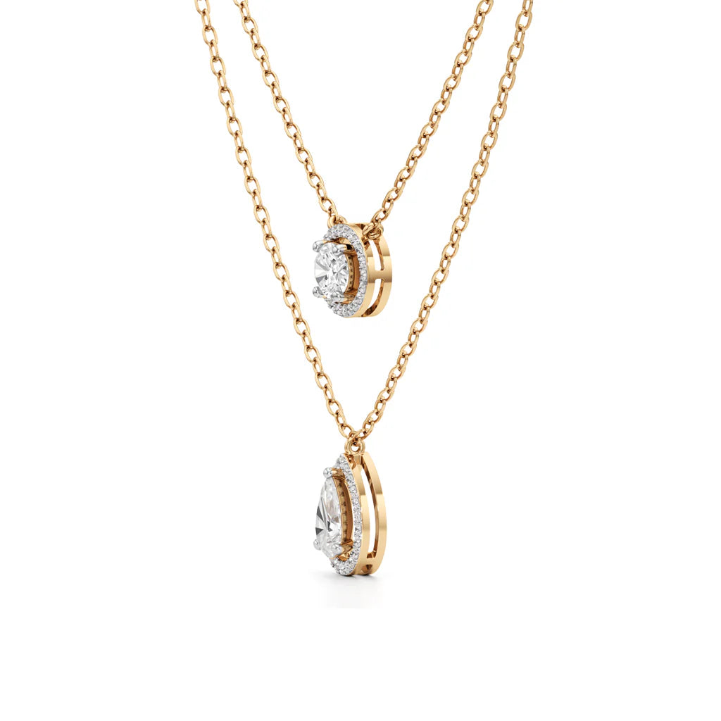 Dual Halo Diamond Necklace Set