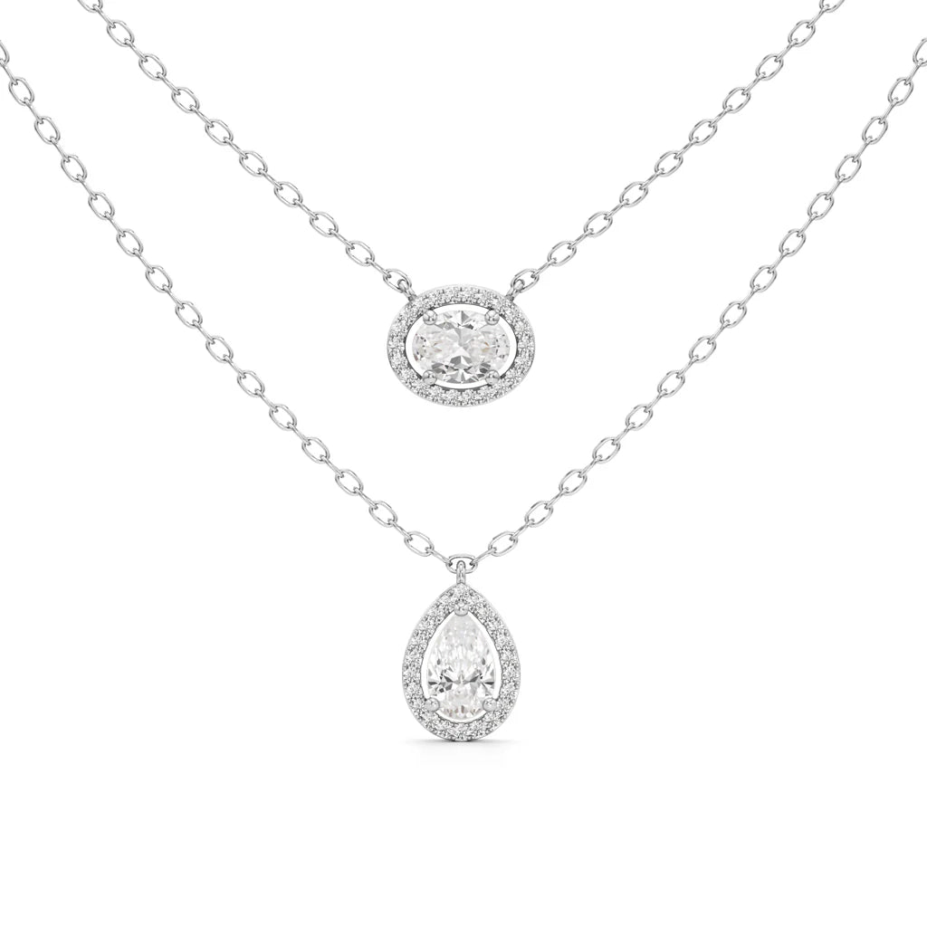 Dual Halo Diamond Necklace Set