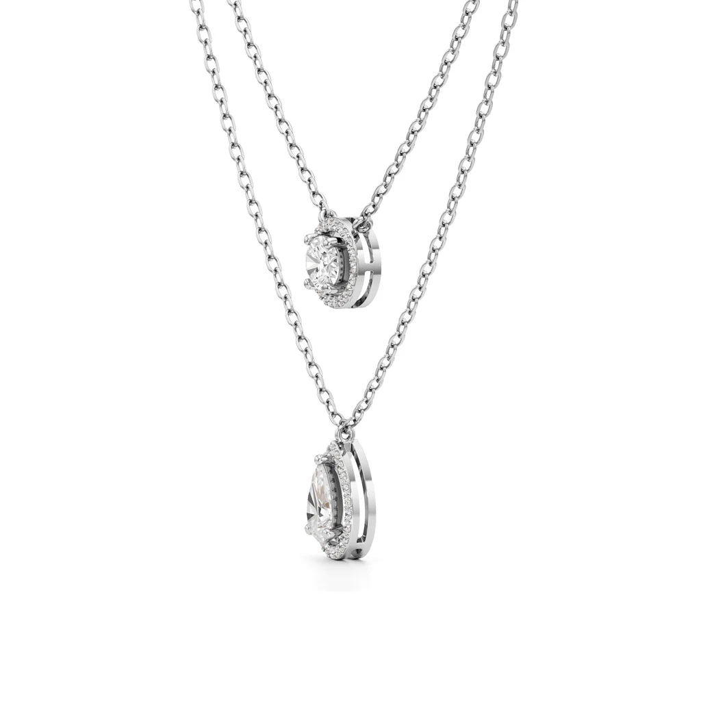 Dual Halo Diamond Necklace Set