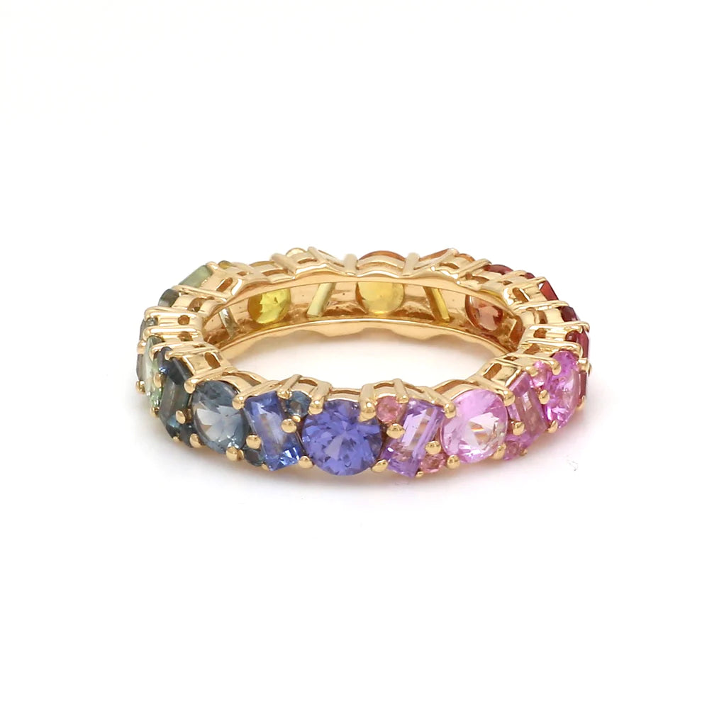 Rainbow Sapphire Round And Baguette Ring