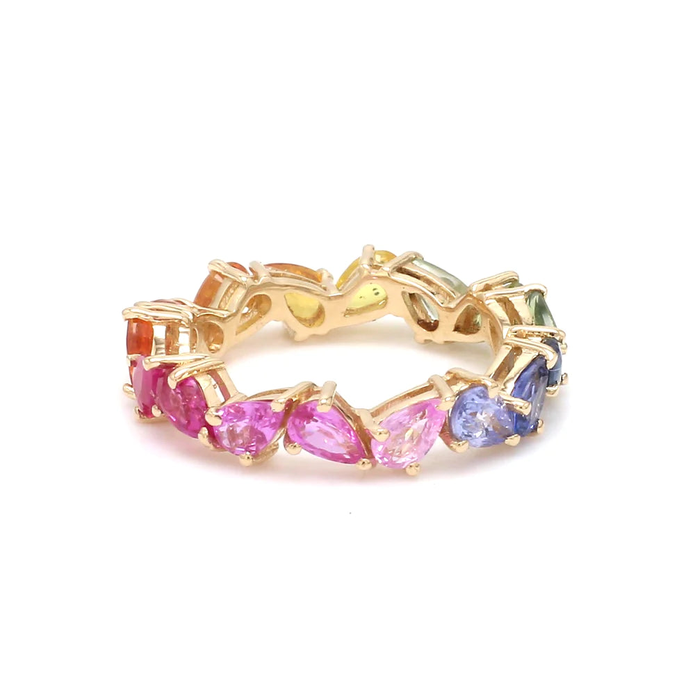 Rainbow Sapphire Pear Zig Zag Ring