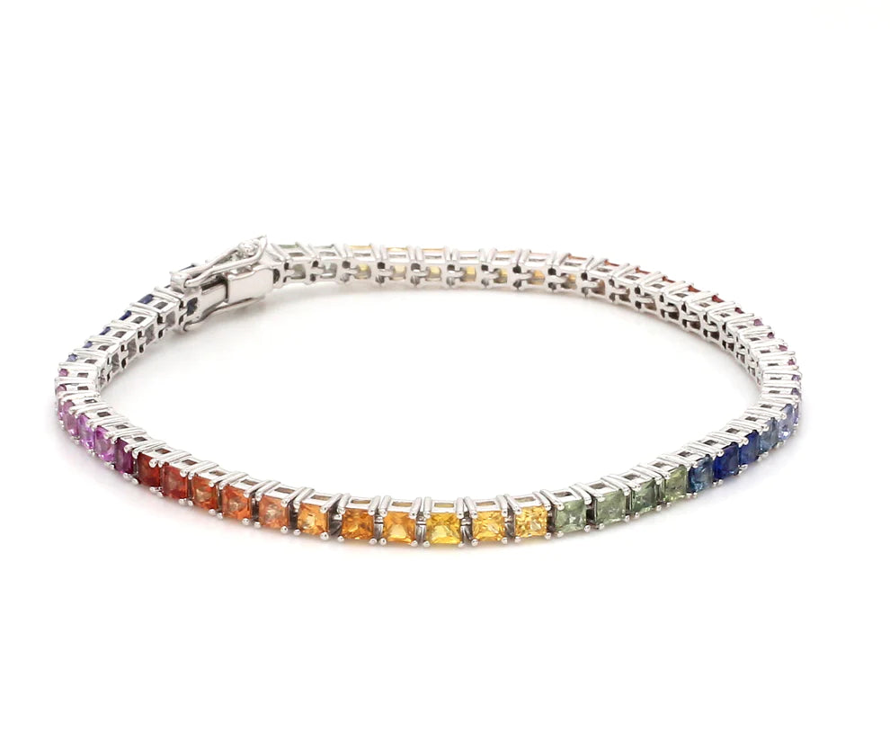 Rainbow Sapphire Princess Cut Tennis Bracelet