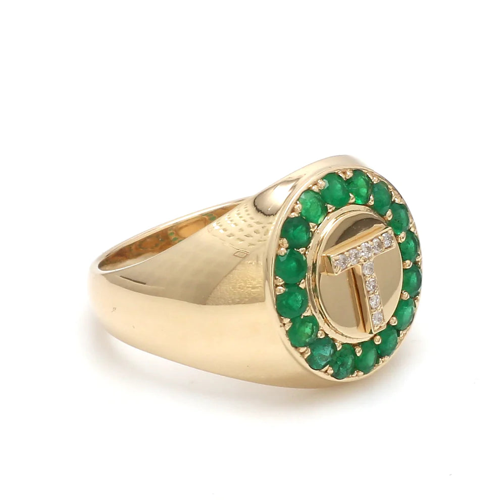 Personalized Emerald Letter Signet Ring