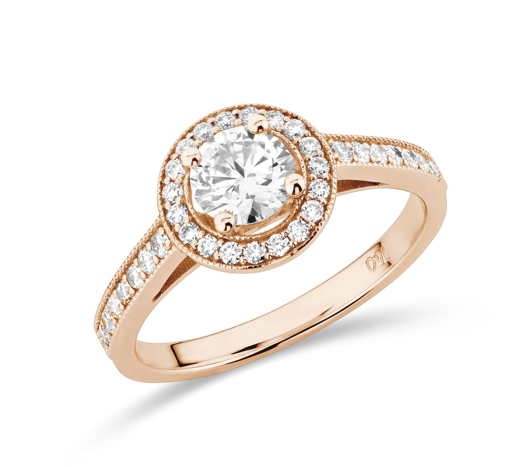 Halo diamond ring with side stones