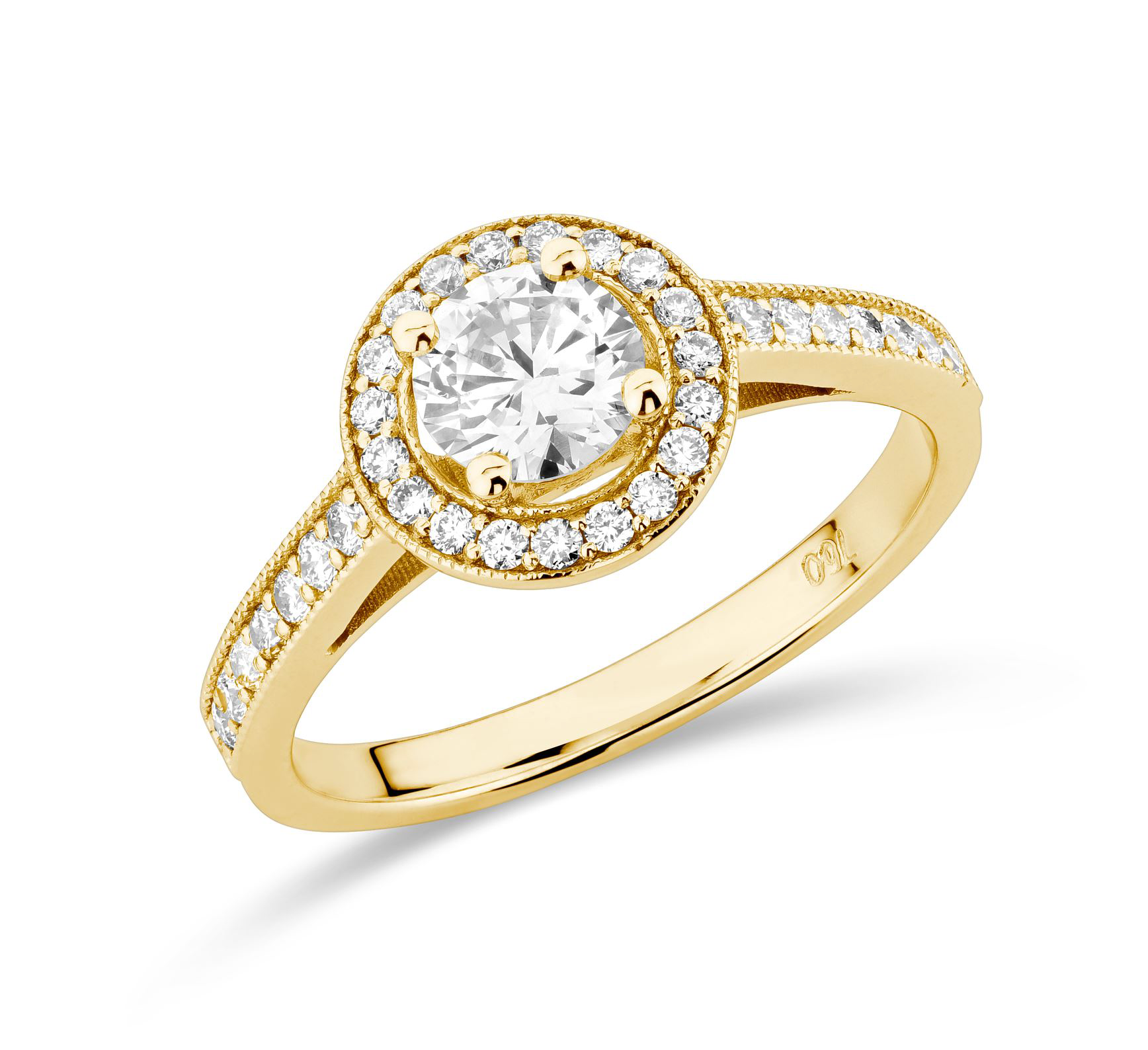 Halo diamond ring with side stones