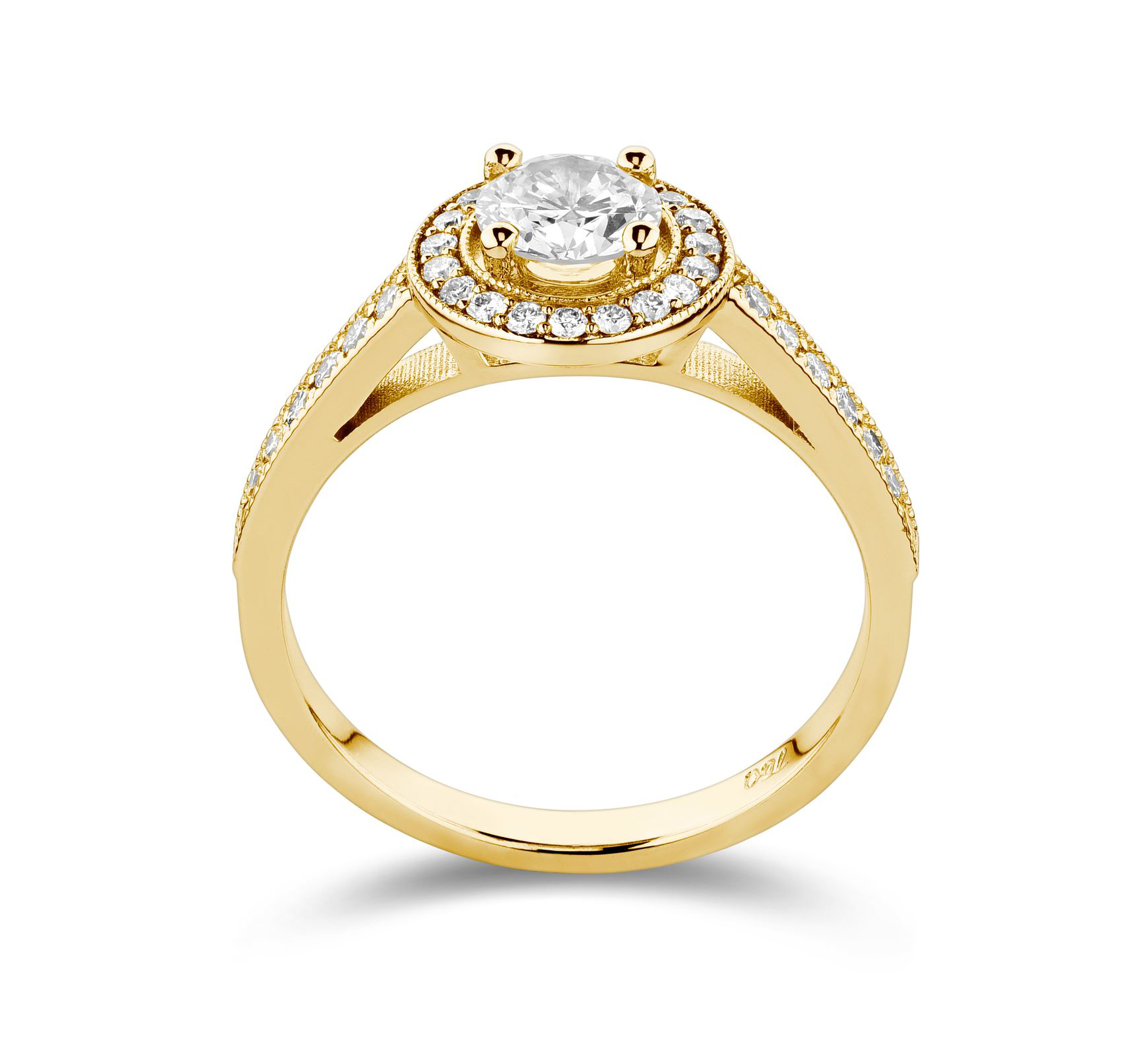 Halo diamond ring with side stones