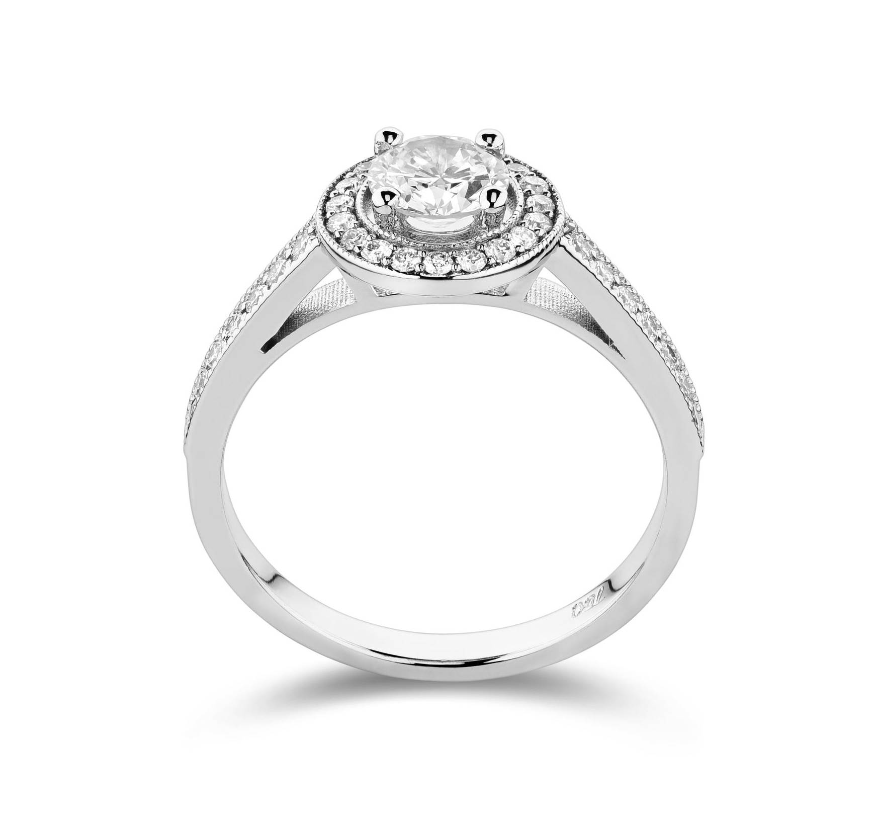 Halo diamond ring with side stones