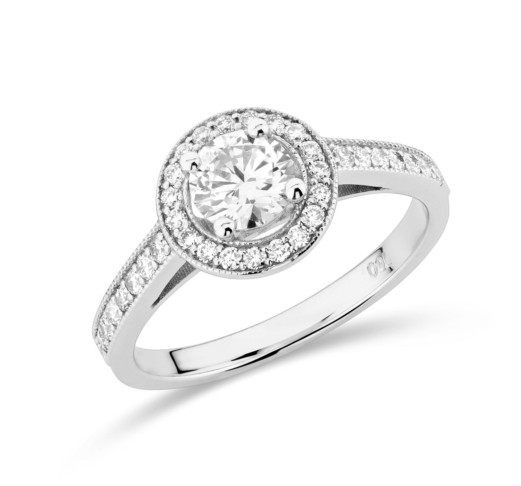 Halo diamond ring with side stones