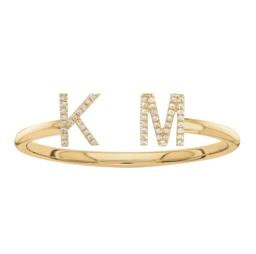 Diamond Double Initials Cuff Ring