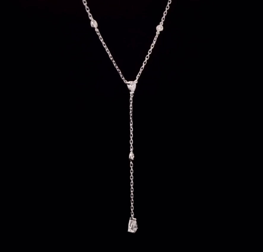 V-Shaped Dangling Round Pear Diamond Necklace