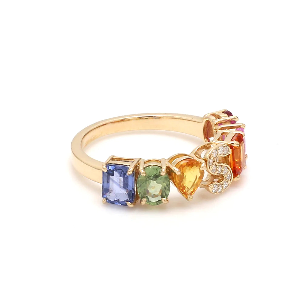 Rainbow Sapphire Initial Ring 