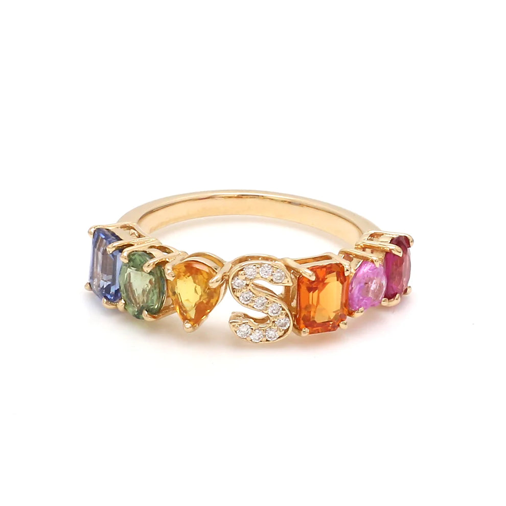 Rainbow Sapphire Initial Ring 