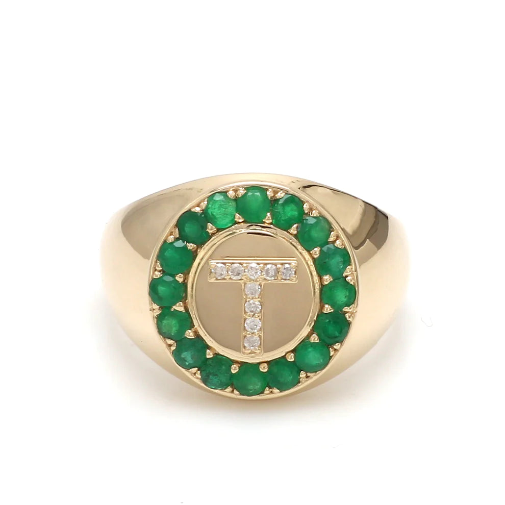 Personalized Emerald Letter Signet Ring